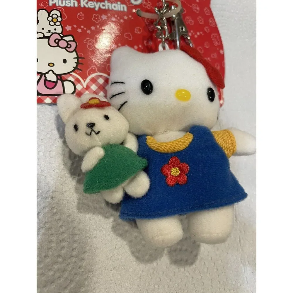 Hello Kitty Plush Keychain Clip Charm Bunny Rabbit Blue Flower Dress Sanrio Toy